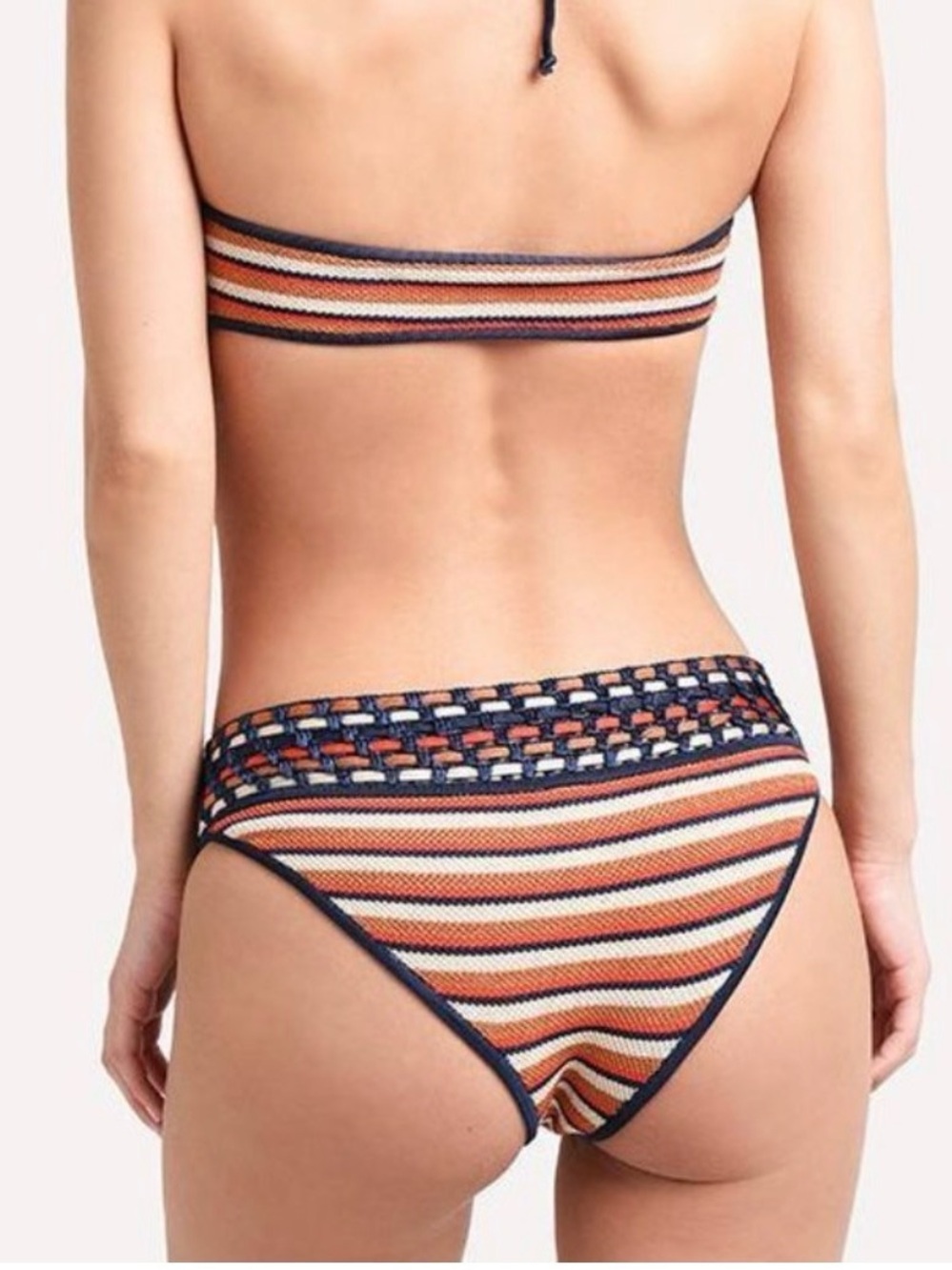 Solid & Striped Re/Done Collab-Navy, Orange & White Crochet-Trim Bikini Bottom